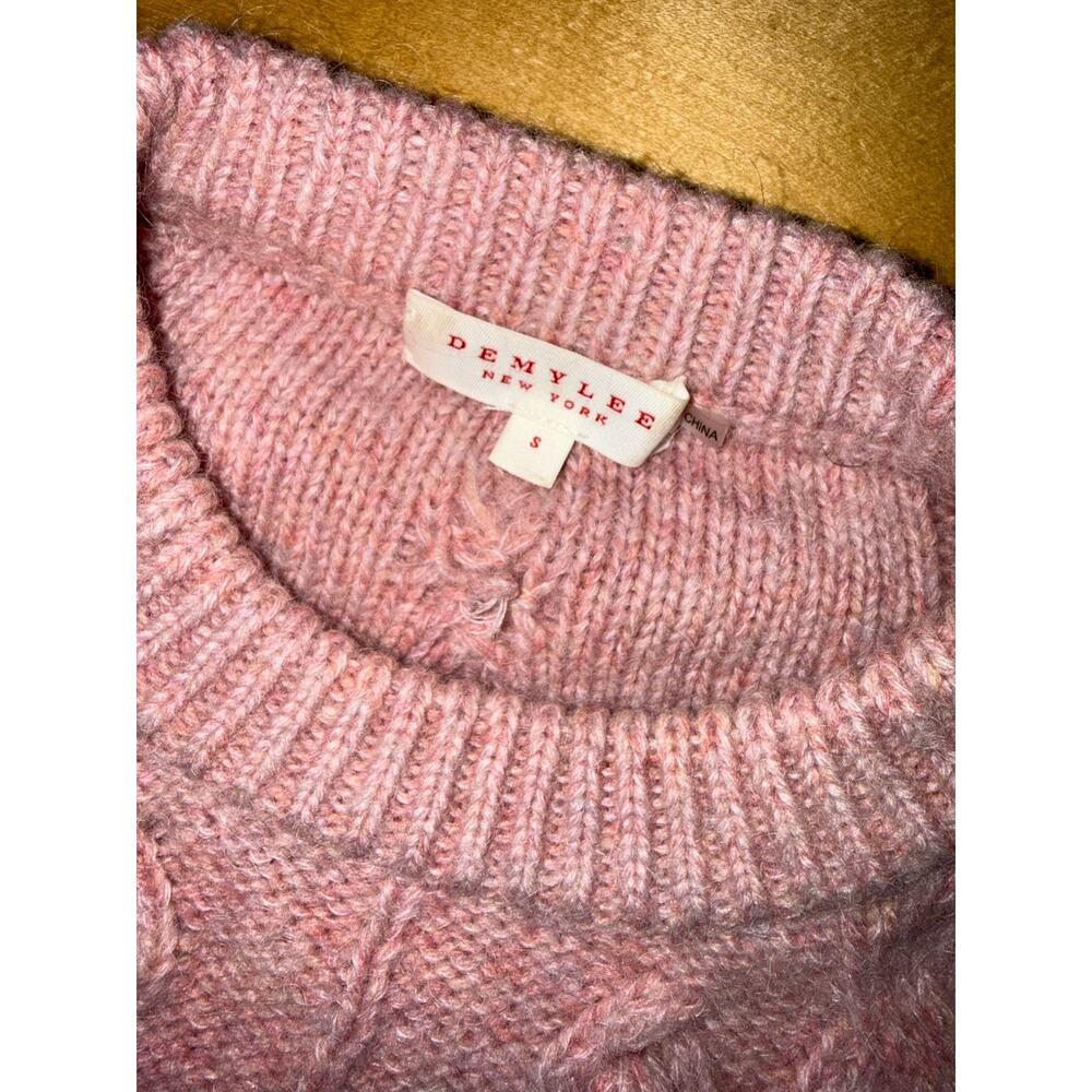 Demylee Cable Sweater Chunky Cable knit Fisherman Crew Neck Wool Mohair Pink S - Picture 2 of 3